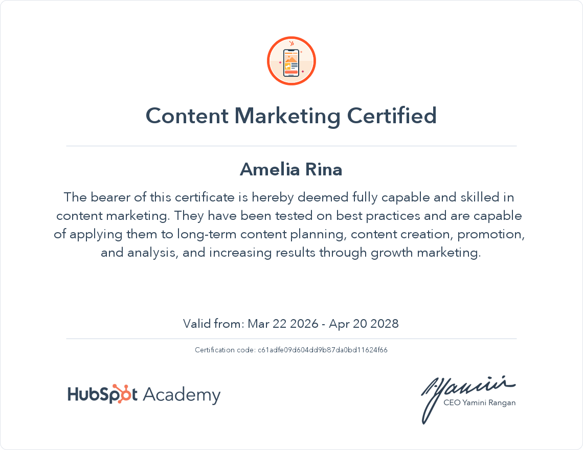Hubspot Content Marketing certification